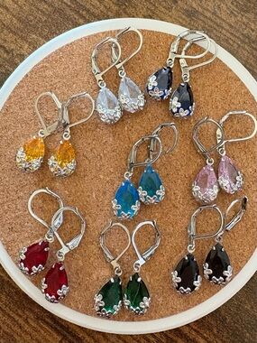 Elegant Teardrop Crystal Leverback Earrings - set of 8 pairs